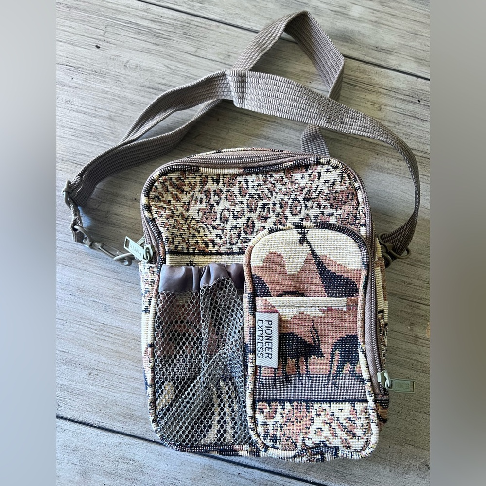 Vintage Pioneer Express Safari Tapestry Crossbody Travel Bag Y2K Animal Lovers